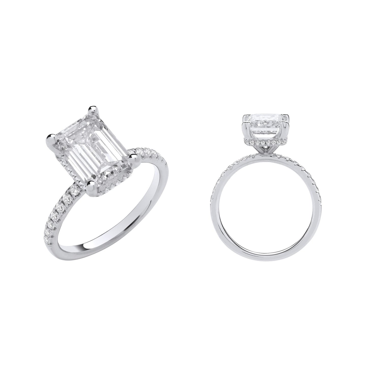 18ct White Gold 3.30ctw Emerald Cut Lab Grown Hidden Halo Diamond Ring Igi Certified