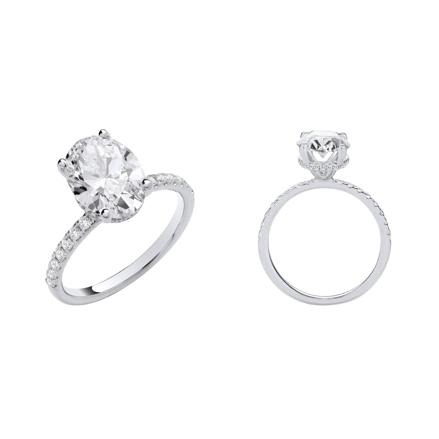 18ct White Gold 3.28ctw Oval Lab Grown Hidden Halo Diamond Ring Igi Certified