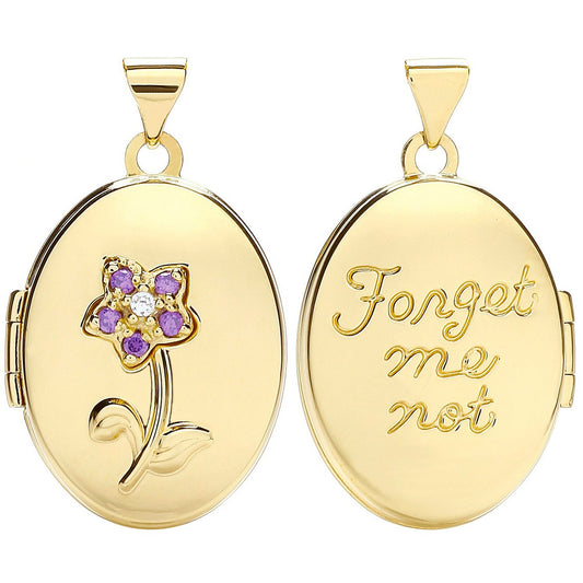 Yellow Gold Oval Double Sided Locket With Purple Cubic Zirconia