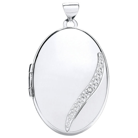 White Gold Oval Locket With Diamond