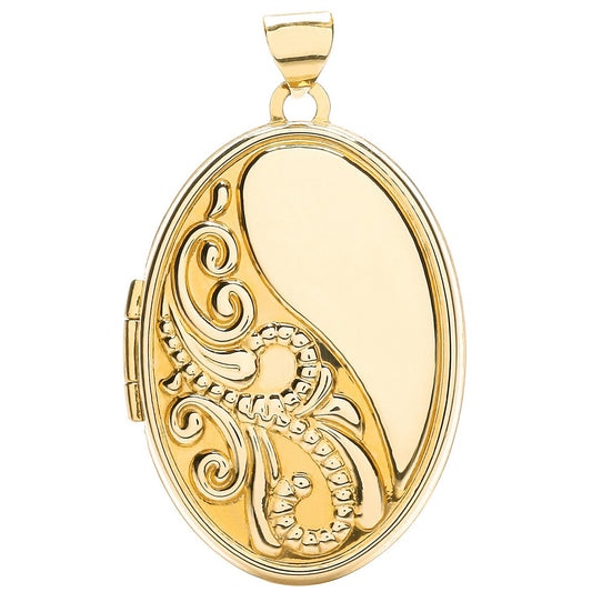 Yellow Gold Oval Locket With Half Design