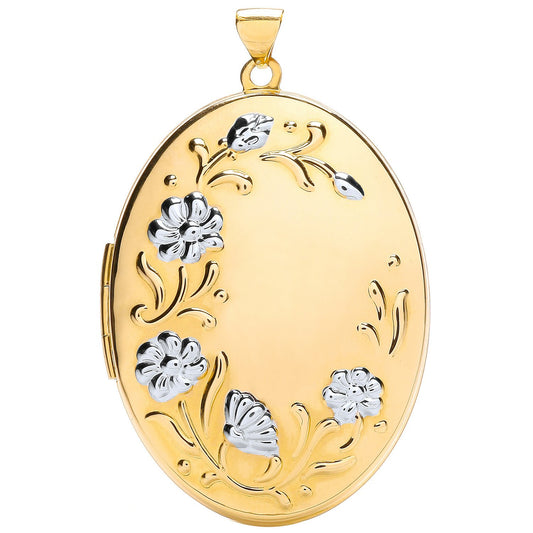 W/yellow Oval Flower Design Locket