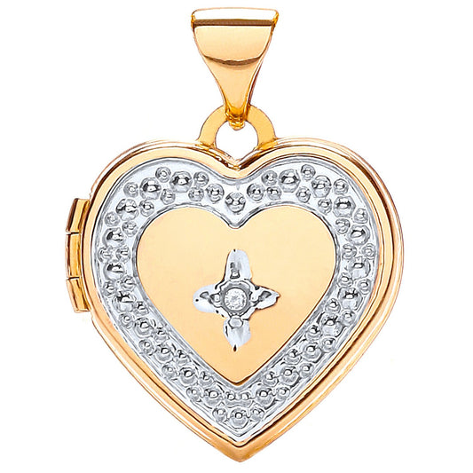 W/yellow Heart Shape Locket With Diamond