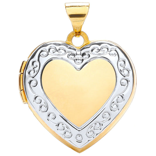 W/yellow Heart Shape Locket With Edge Design