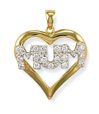 Yellow Gold Cubic Zirconia Heart Mum Pendant