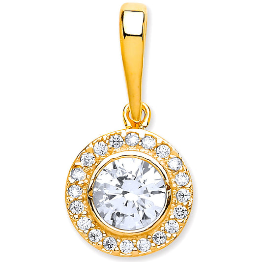 Yellow Gold Halo Style Cubic Zirconia Pendant