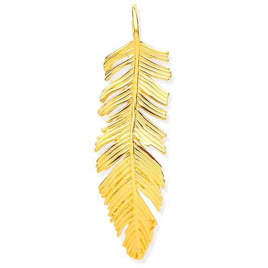 Yellow Gold Feather Leaf Large Pendant