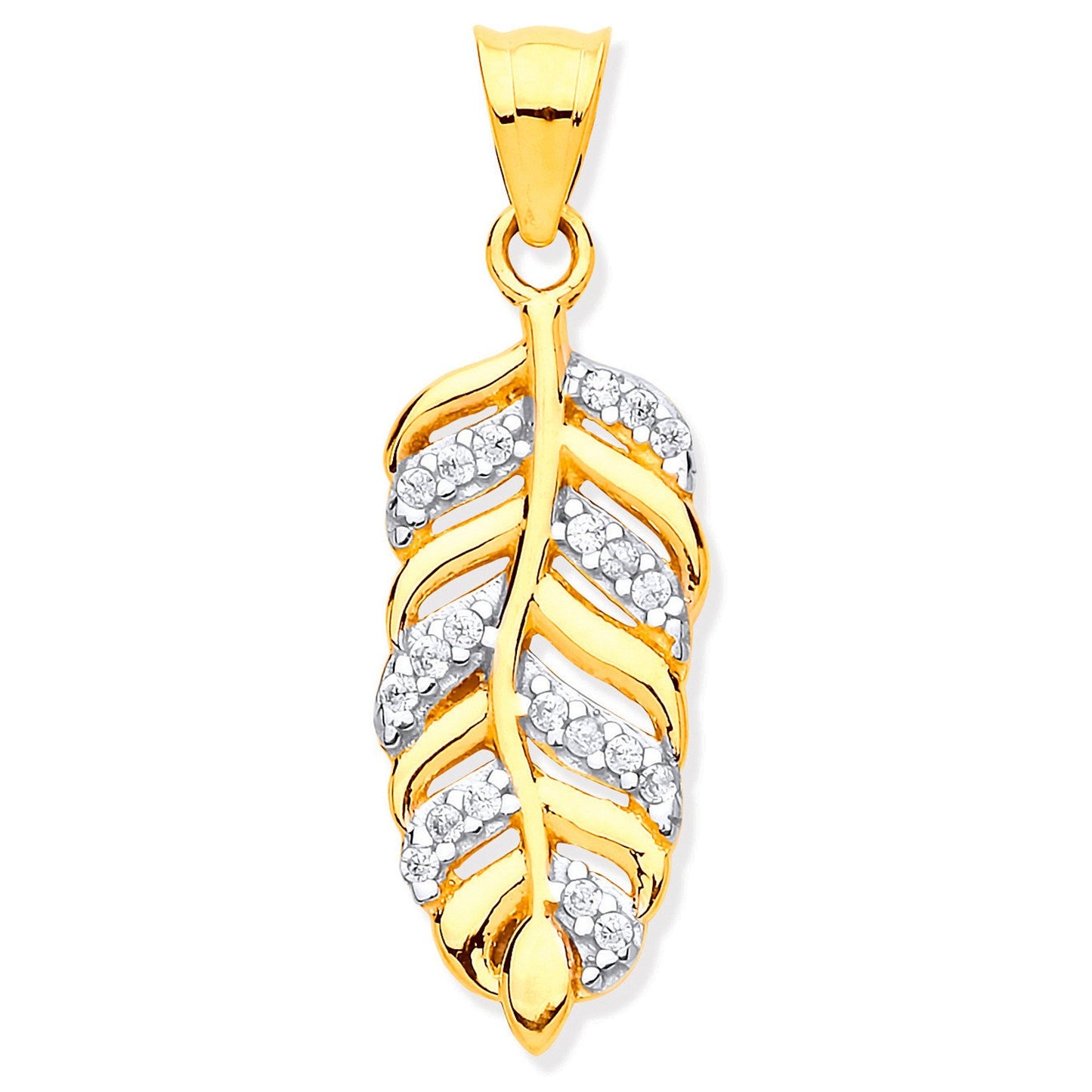 Yellow Gold Cubic Zirconia Leaf Pendant