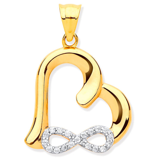 Yellow Gold Cubic Zirconia Infinity, Heart Pendant