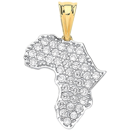 Yellow Gold Cubic Zirconia Africa Map Hollow Pendant