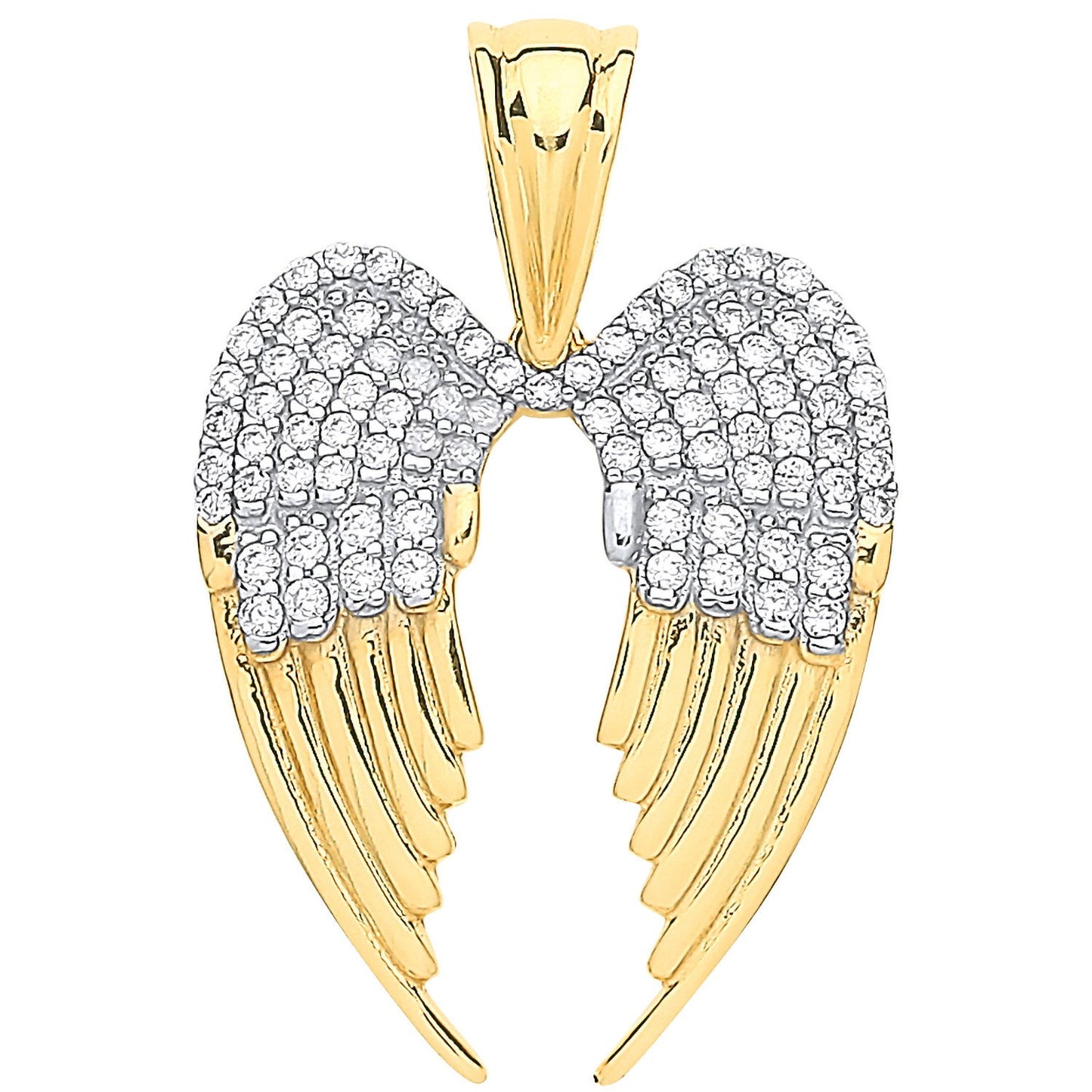 Yellow Gold Cubic Zirconia Large Angel Wings Pendant