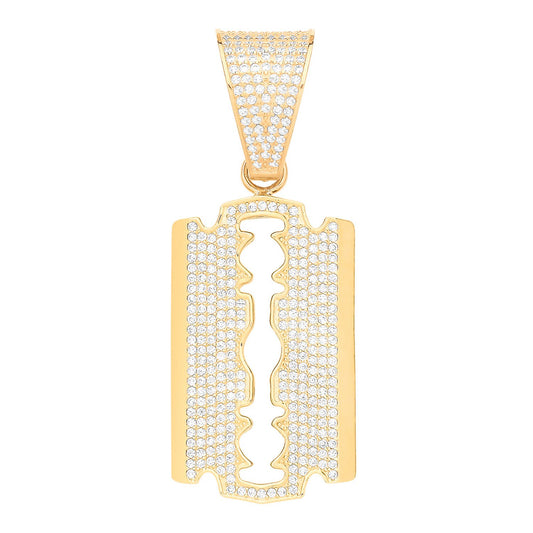 Yellow Gold Razor Blade Cubic Zirconia Pendant