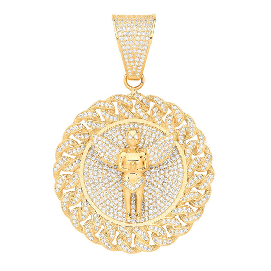 Yellow Gold Angel Medallion Cubic Zirconia Pendant
