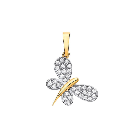 Yellow Gold Butterfly Cubic Zirconia Pendant