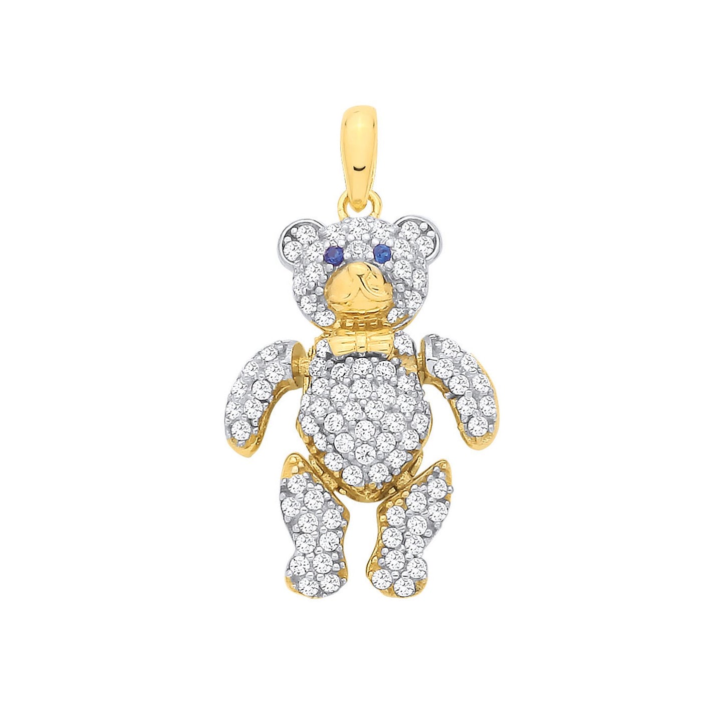 Yellow Gold Cubic Zirconia 3d Teddy Bear Pendant