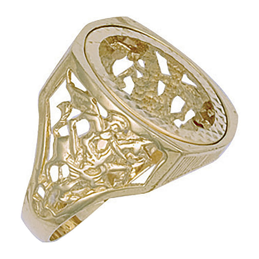 Yellow Gold (half) Square Top George & Dragon Sovereign Ring