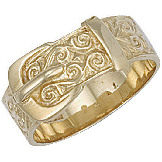 Yellow Gold Patterned Buckle Ring