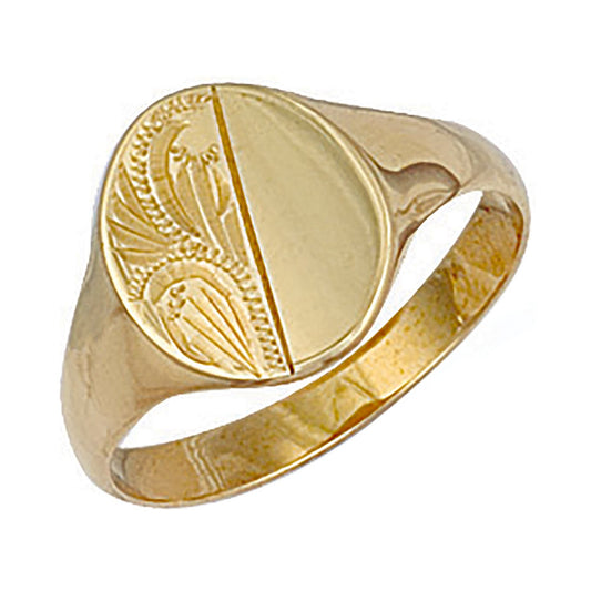 Yellow Gold Engraved Oval Signet Ring - luxury watches London - Kensington jeweller | Imperial Time UK Ltd, Kensington