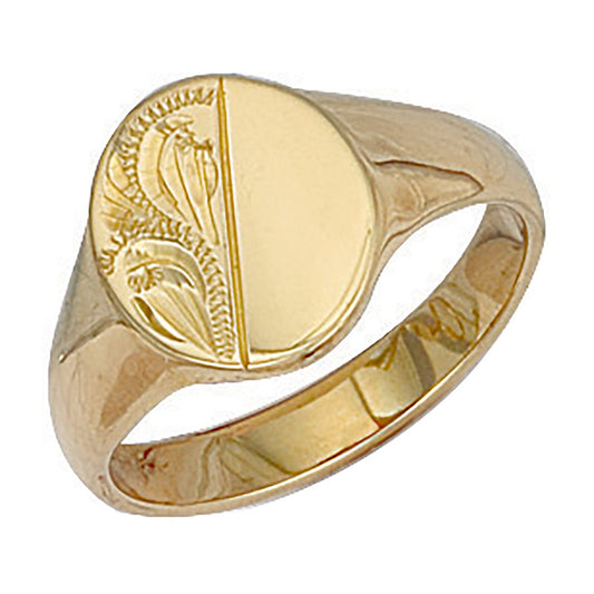 Yellow Gold Oval Engraved Signet Ring