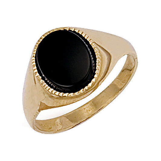Yellow Gold Plain Oval Black Stone Ring