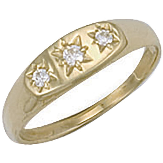 Yellow Gold Cubic Zirconia 3 Stone Baby Gipsy Ring