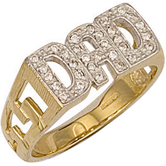 Yellow Gold Cubic Zirconia Id Sides Dad Ring