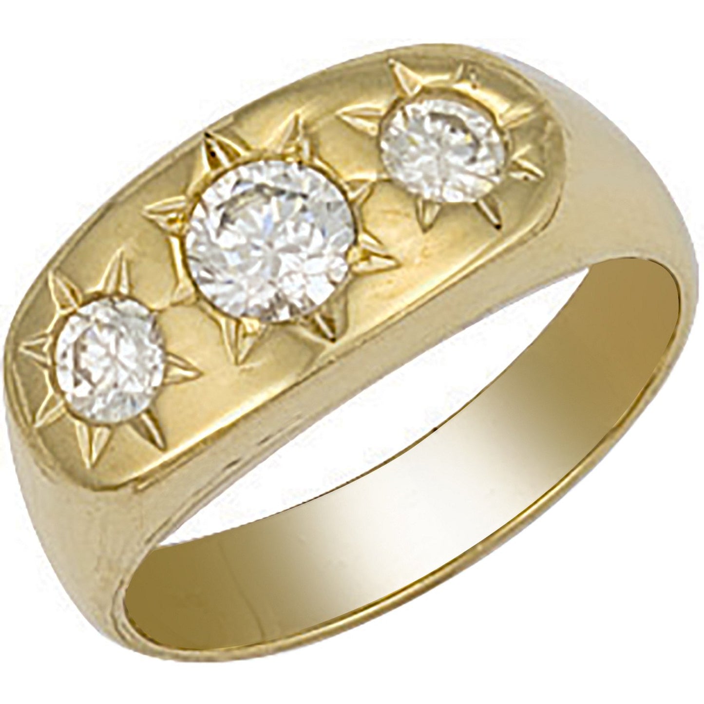 Yellow Gold Gents 3 Stone Cubic Zirconia Ring