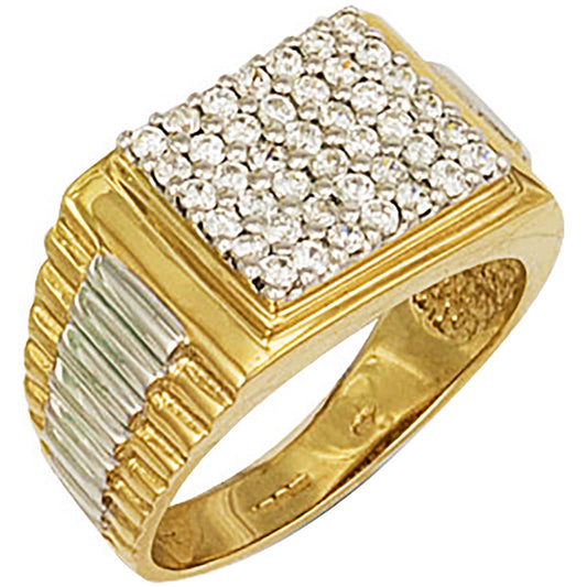 Yellow Gold Square Top Gents Cubic Zirconia Ring