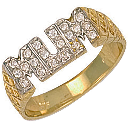 Yellow Gold Cubic Zirconia Basket Sides Mum Ring