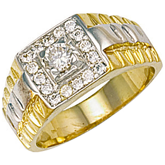 Yellow Gold Square Top Gents Cubic Zirconia Ring