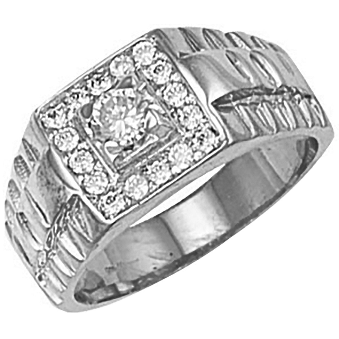 White Gold Square Top Gents Cubic Zirconia Ring