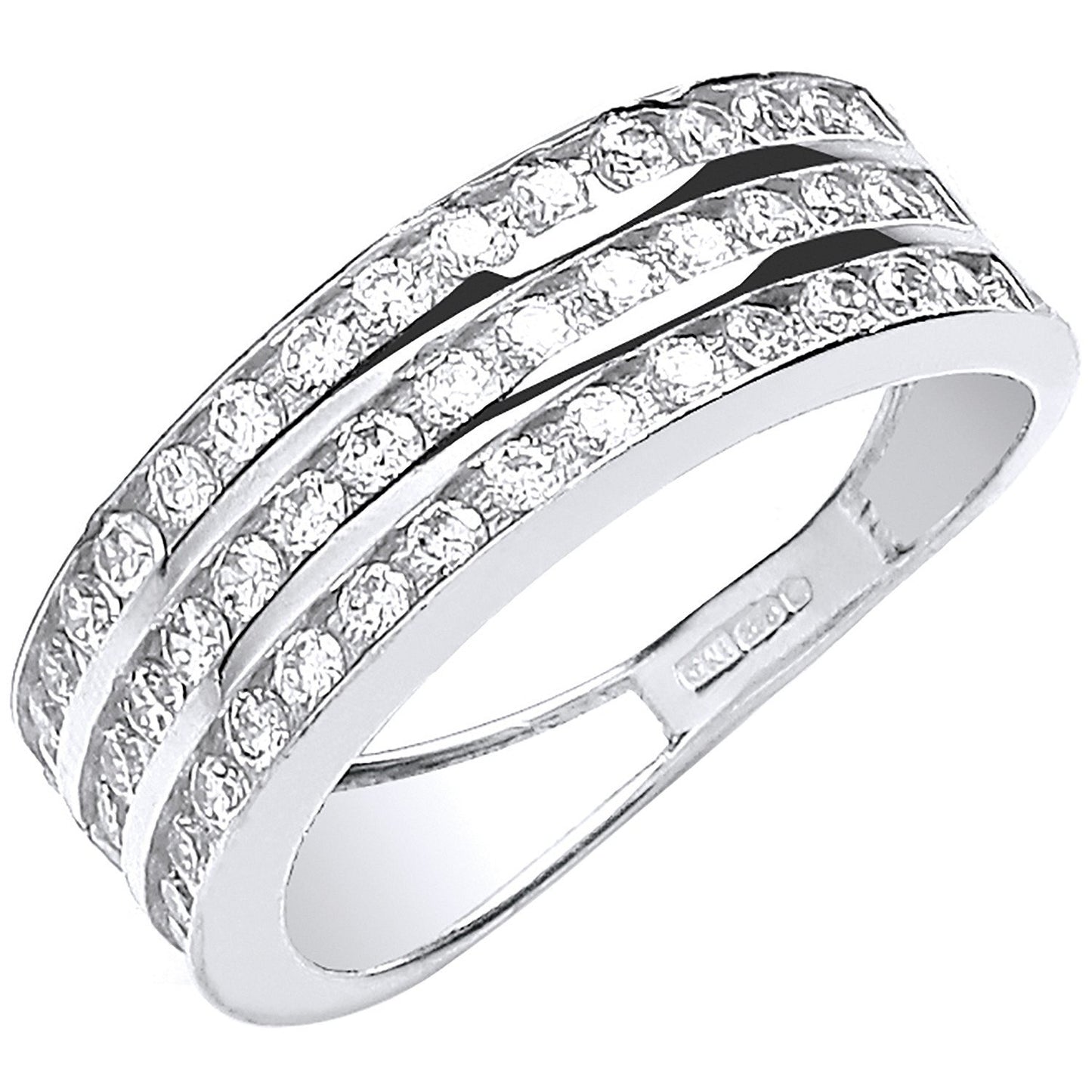 White Gold Ladies Three Row Cubic Zirconia Ring