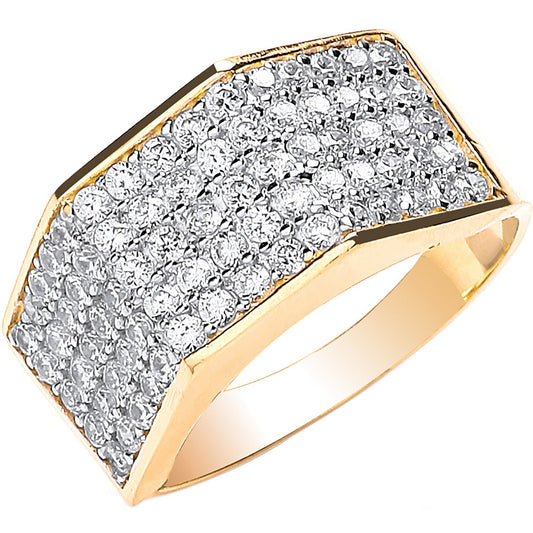 Yellow Gold Gents Five Row Cubic Zirconia Ring
