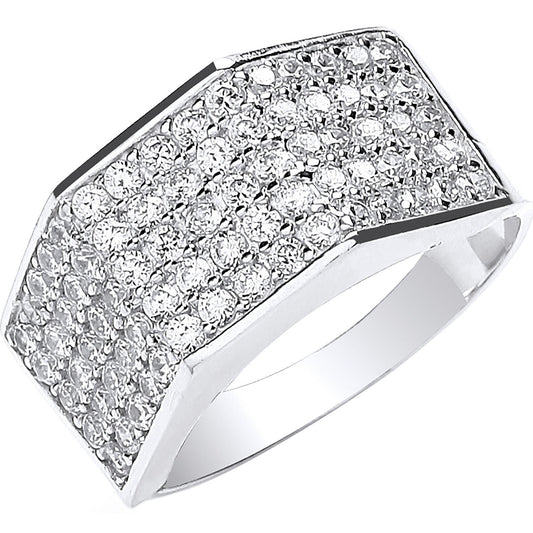 White Gold Gents Five Row Cubic Zirconia Ring