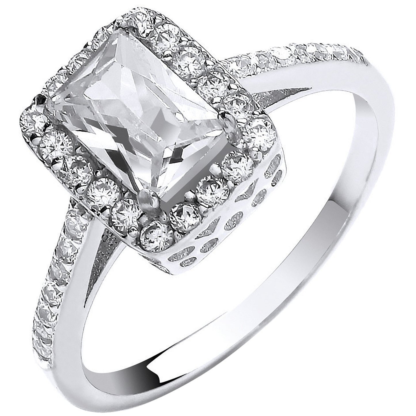 White Gold Ladies Emerald Centre Cubic Zirconia Ring