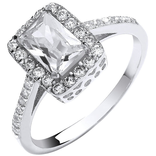 White Gold Ladies Emerald Centre Cubic Zirconia Ring