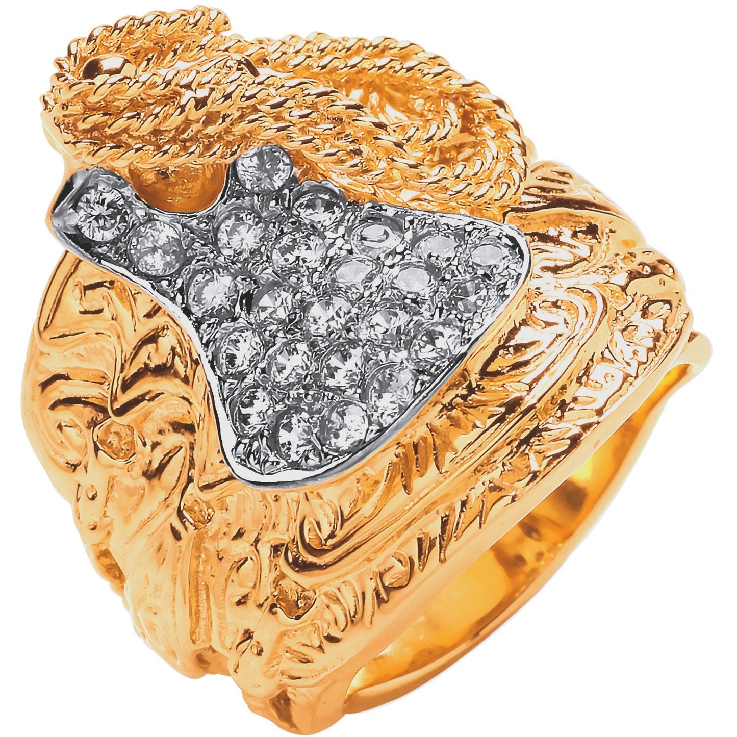 Yellow Gold Cubic Zirconias Saddle Gents Ring
