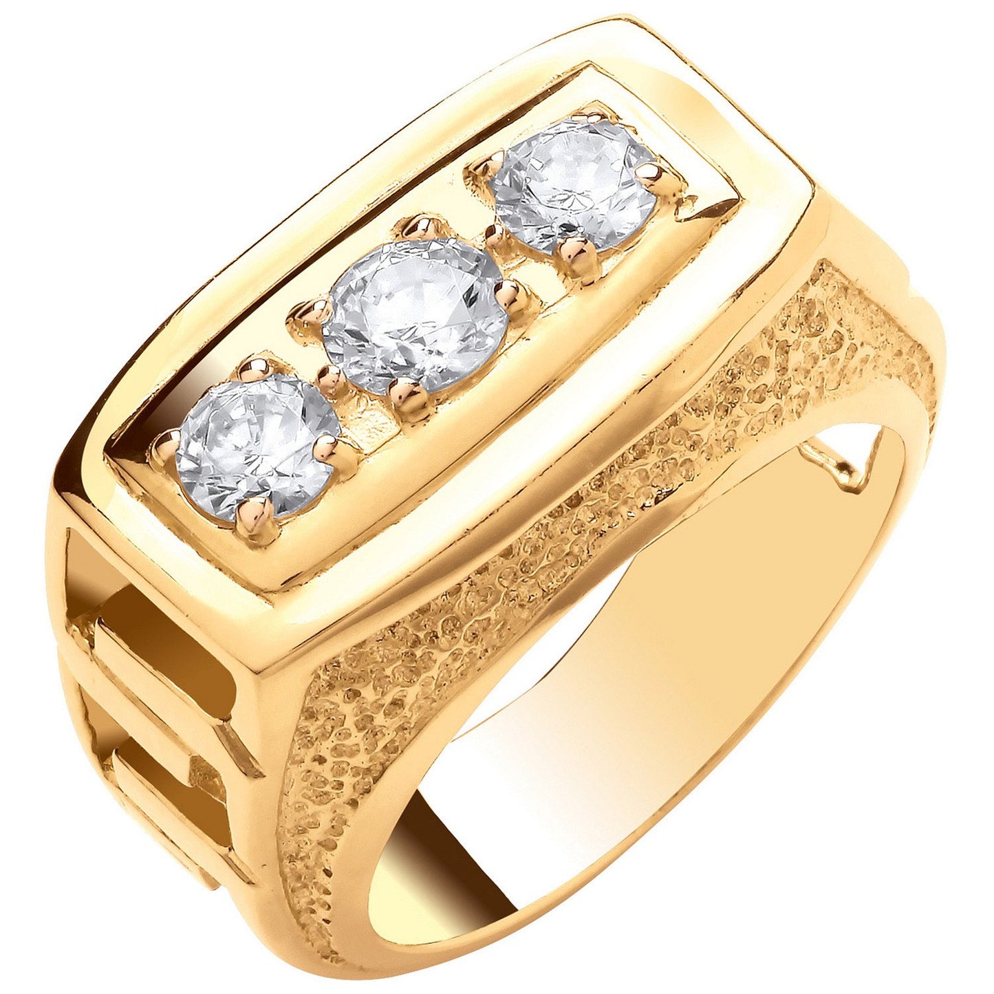 Yellow Gold Large Chunky Rectangular Trilogy Gents Ring