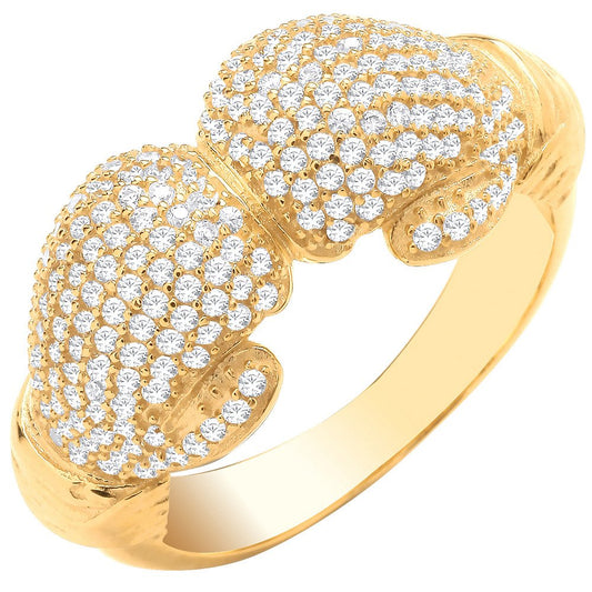 Yellow Gold Boxing Gloves Cubic Zirconia Gents Ring