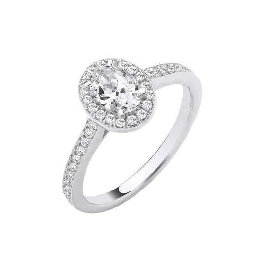 White Gold Oval Cubic Zirconia Halo Ladies Ring