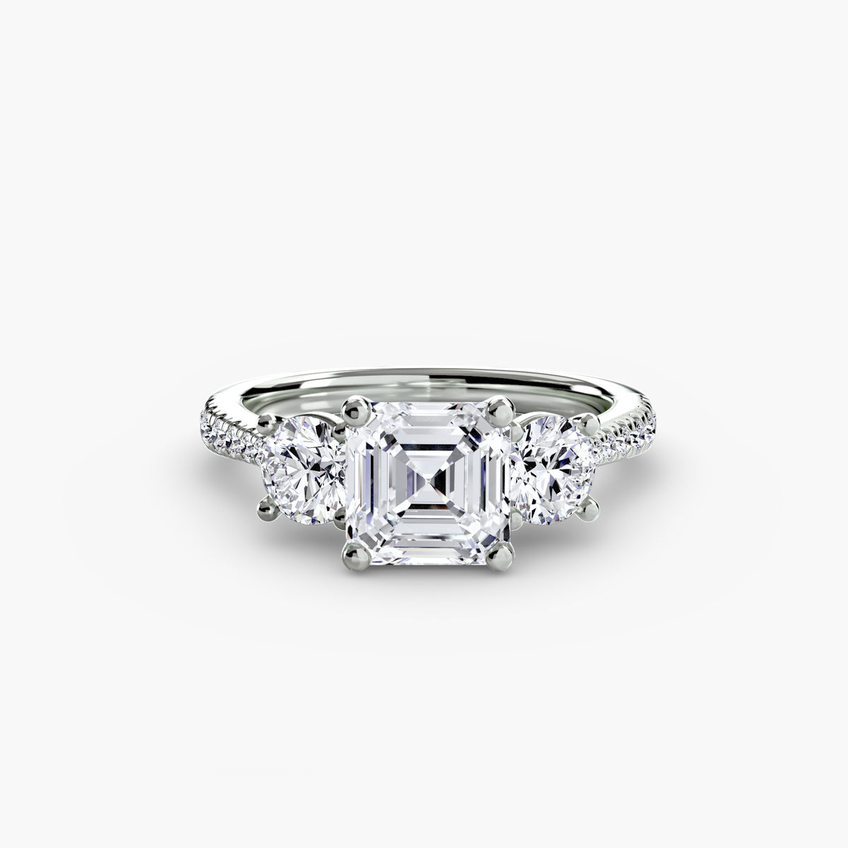 Three-Stone Pavé Band Engagement Ring for Women 0.50ct–3.00ct and 0.78ct Side Stones in Wedding Style | Imperial Time