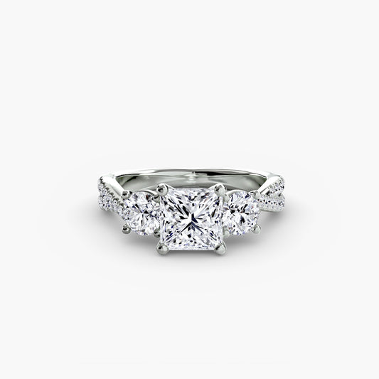 Three-Stone with Pavé Band - engagement & wedding ring for women with 0.50ct-3.00ct stone options | Imperial Time UK Ltd