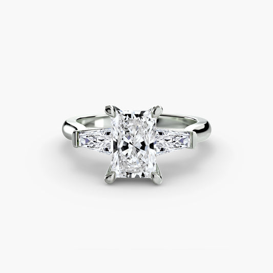 Three-Stone Ring (Baguette Side Stones) - engagement & wedding ring for women with 0.50ct-3.00ct stone options | Imperial Time UK Ltd