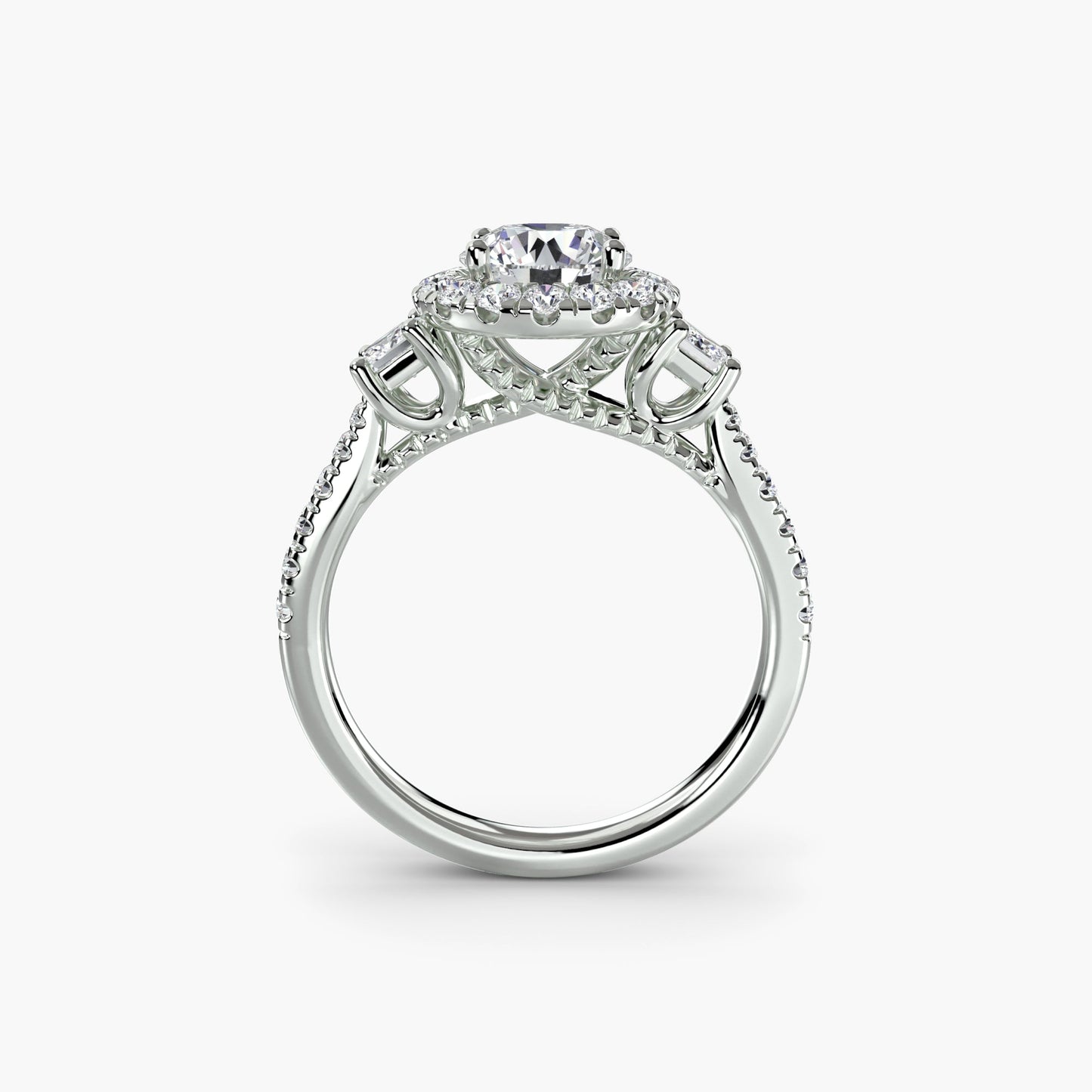 Three-Stone Ring with Halo 2 - Fine Ring - Certified Authentic - Swiss Made - UK Stock – Luxury Jewellery by Imperial