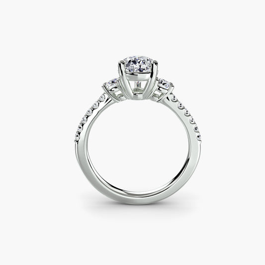 Three-Stone Ring with Pavé Band - engagement & wedding ring for women with 0.50ct-3.00ct stone options | Imperial Time UK Ltd