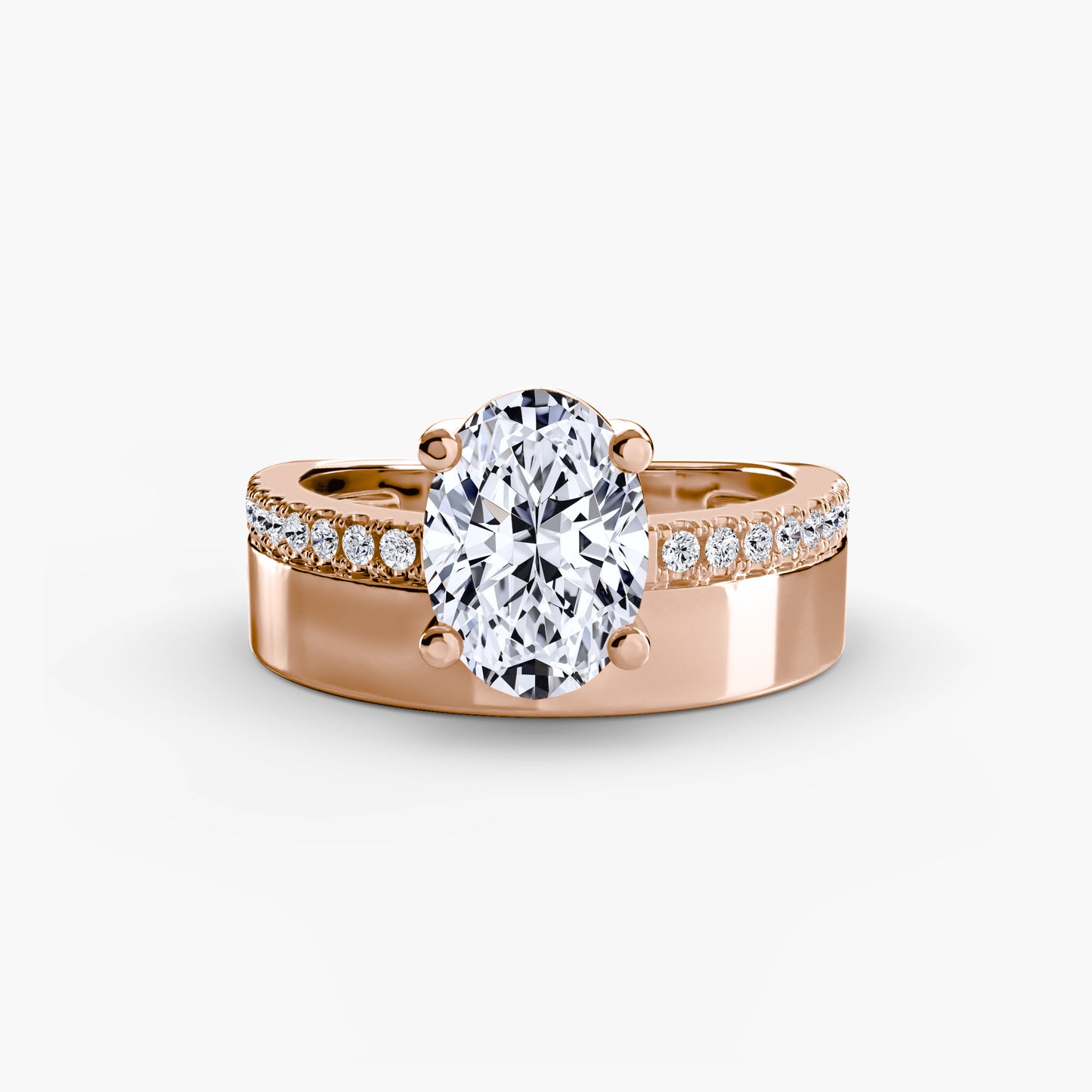 Wide Band Pavé Solitaire Engagement Ring 0.50ct–3.00ct with 0.13ct Side Stones in Vintage Wedding Style | Imperial Time