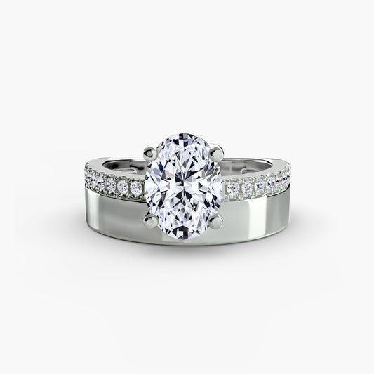Wide Band Pavé Solitaire Engagement Ring 0.50ct–3.00ct with 0.13ct Side Stones in Vintage Wedding Style | Imperial Time