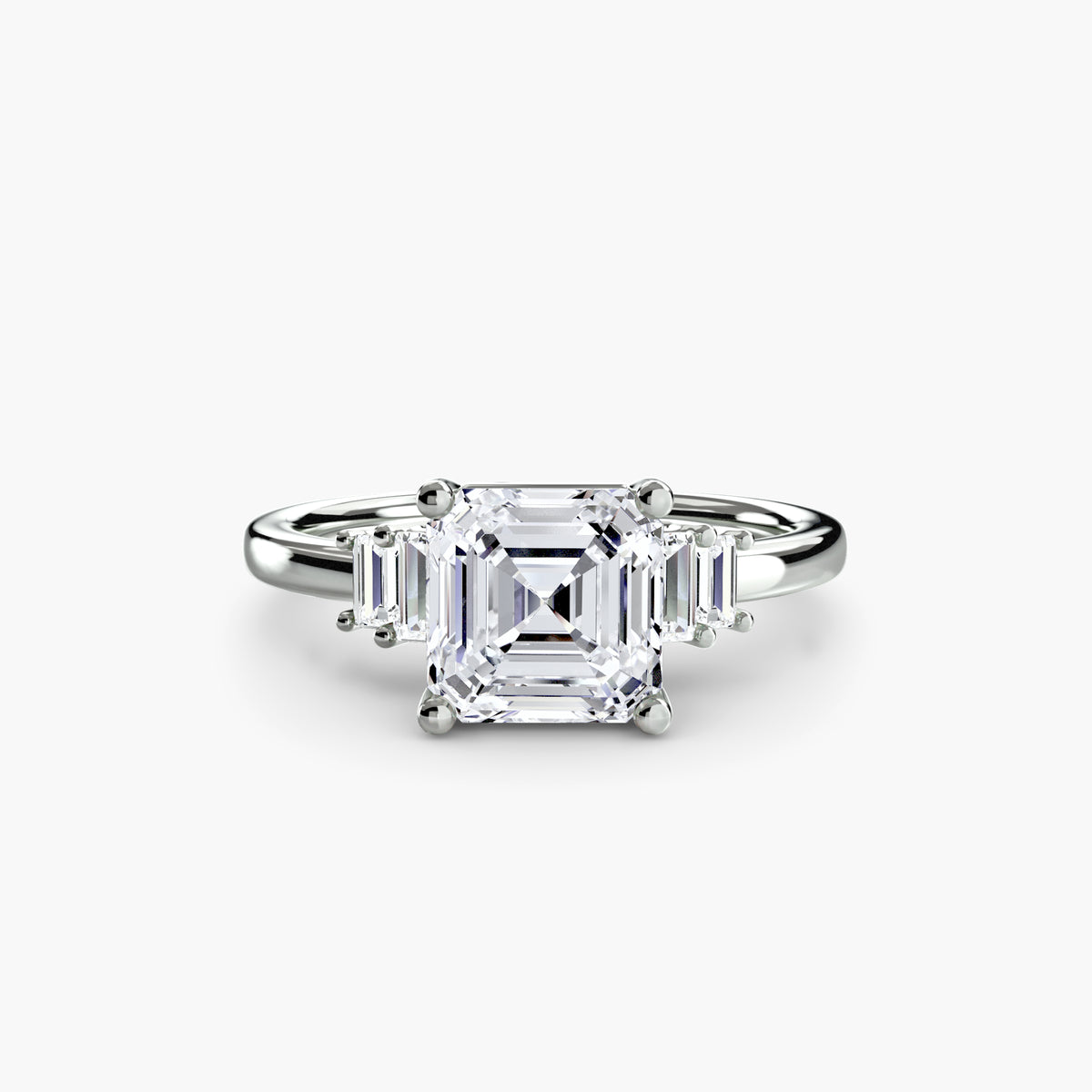 Baguette Accent Solitaire Engagement Ring Setting for 0.50–3.00ct Centre Stones