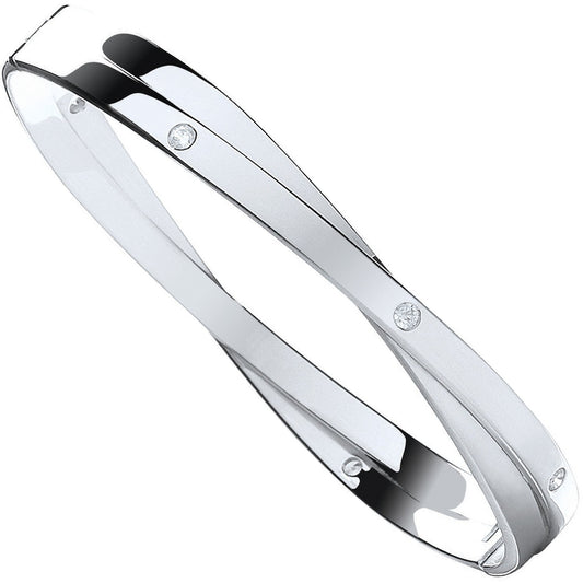 Silver Solid Cubic Zirconia Kiss Hinged Bangle - Luxury Watch - Certified Authentic – Luxury Watch by Imperial Time UK
