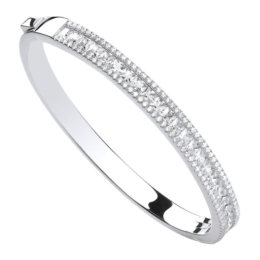 Silver Hinged Princess Cut & Round Cubic Zirconias Bangle - Luxury Watch - Certified Authenti – Luxury Watch by Imperi